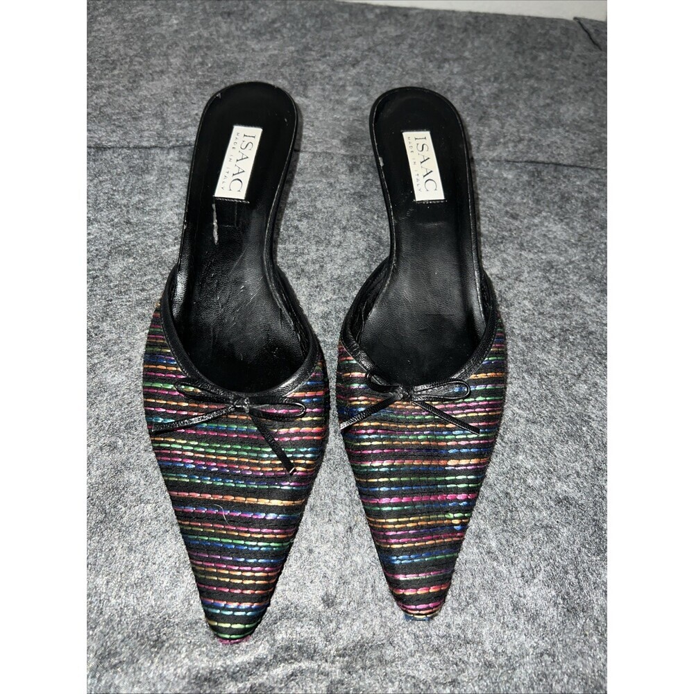 Isaac Mizrahi Y2K Vintage Raffia Floral Embroidered Kitten Heel Mules 7.5